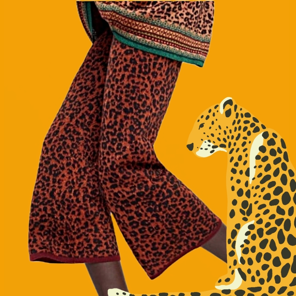 ZARA KNIT high waist crop leopard pants